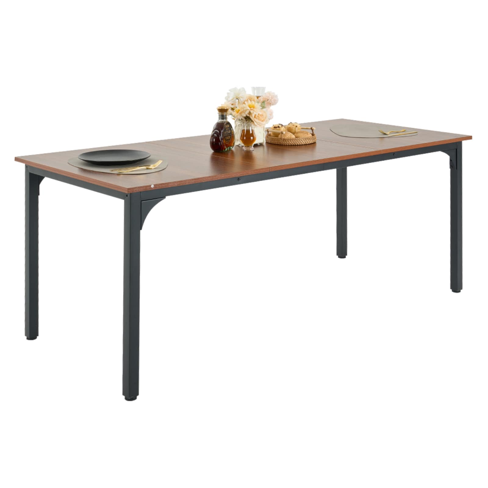 71in Rectangle Dining Table Wood Kitchen Table For 6-8 Person Brown (Only Table)_voghion.com